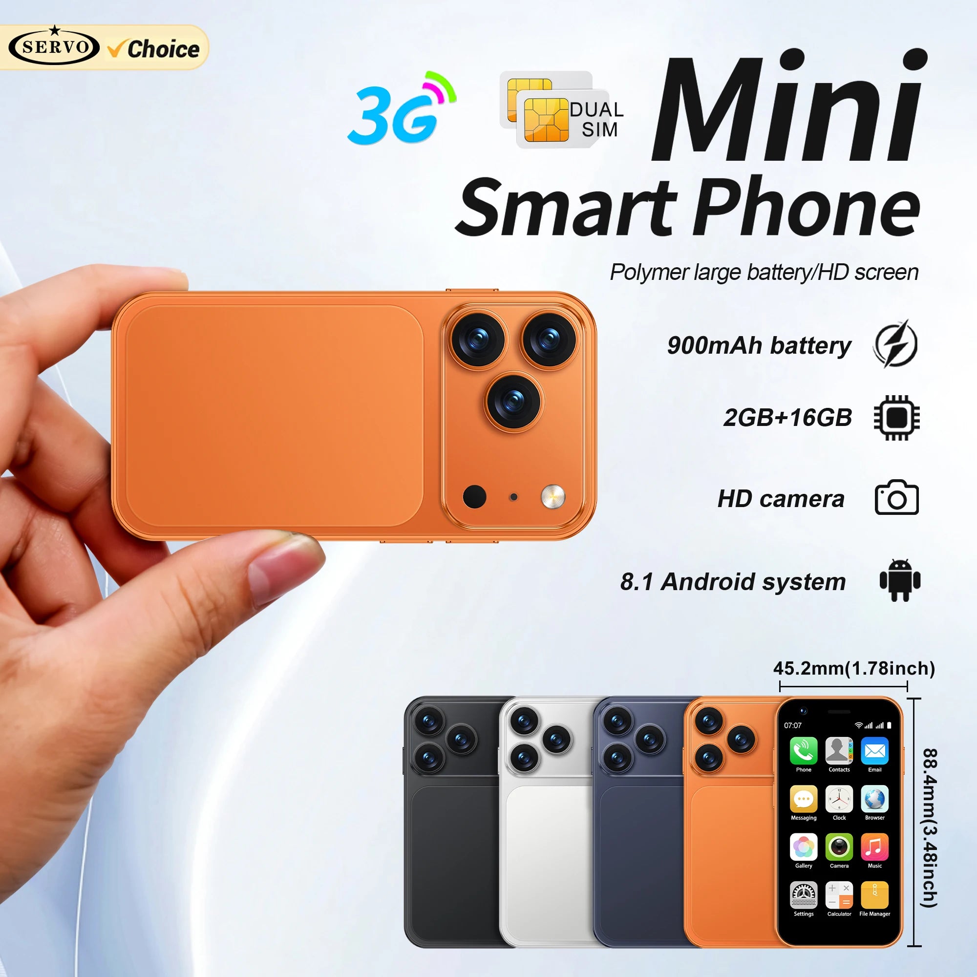 SERVO 18SE MINI Small Android Smartphone 3G WCDMA Dual SIM Card 2GB+16GB Play Store Wi-Fi Face Unlock 3.0 inch Mini Smart Phones Main image