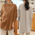 ZANZEA Fashion Autumn Long Sleeve Blouse Women Baggy Shirt Elegant Solid OL Work Tops Causal Loose Holiday Work Blusas Mujer
