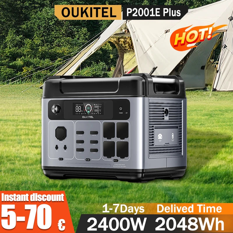 OUKITEL P2001E Plus Portable Power Station 2400W Output Power 2048Wh Capacity LiFePO4 Family Outdoor Camping Backup Powerstation Main image