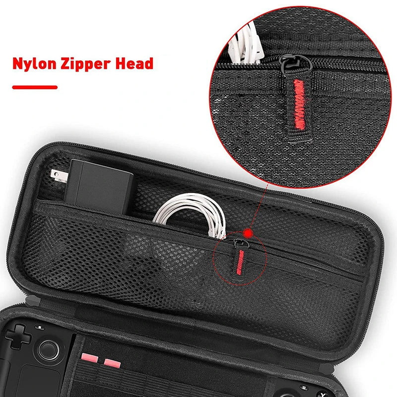 Storage Box for for Steam Deck Oled Console with Handle Carry Case Shockproof Hard EVA Zip Pouch Net Pocket for Cable Charger