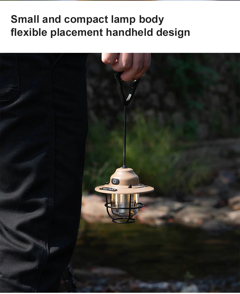 Portable Camping Lanterns Retro Hanging Tent Lamp Waterproof Dimmable Camping Light 1200mAh for Hiking Fishing Emergency Lantern