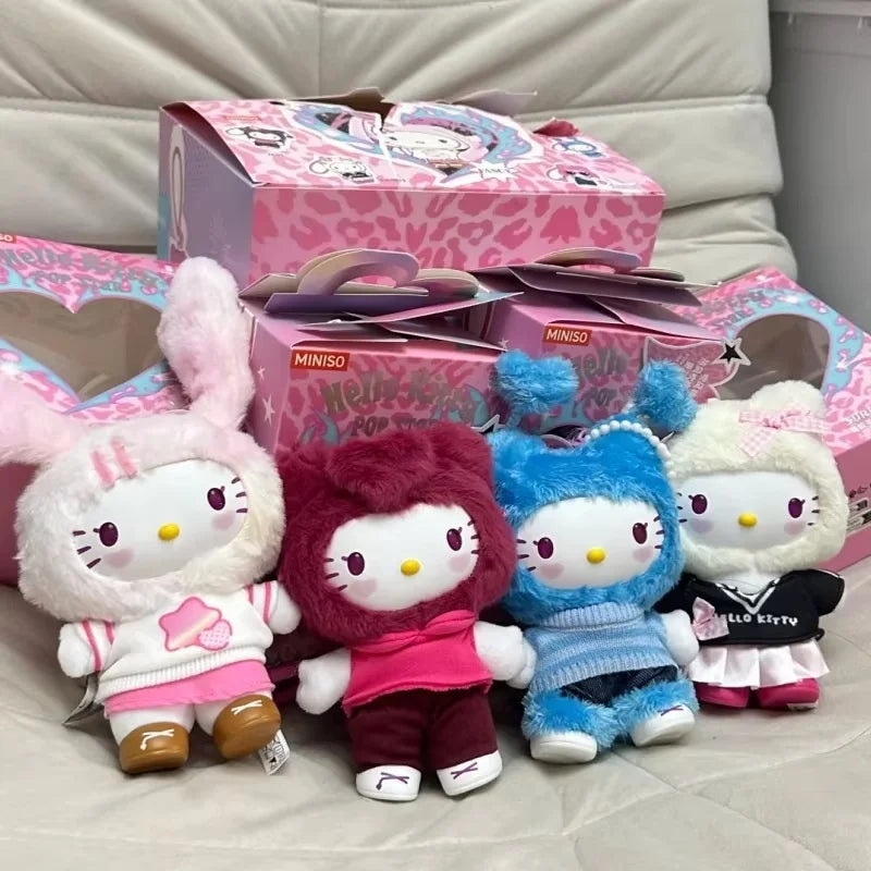 Genuine Hello-Kitty Pop Star Velvet Pendant Series Vinyl Doll Blind Box Trendy Kawaii Surprise Gift Lovely Trendy Blind Box Toys
