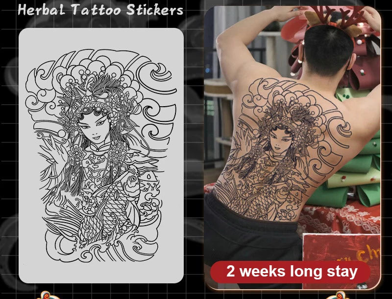 Magic Juice Ink Waterproof Tattoo Stickers Full Back Large Size Herbal Juice Temporary Tattoos Men Body Art Dragon Tiger