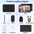 URAO Android 15 Tablet 10.1 Inch 20GB RAM 64GB ROM 5-core Dual Camera Tablets PC Set Keyboard/Case/Mouse/Stylus/Headphone