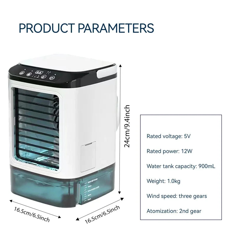 Ultra Quiet Mini Air Cooler Portable Cooling Fan with Ice Box USB Personal Evaporative Air Conditioner