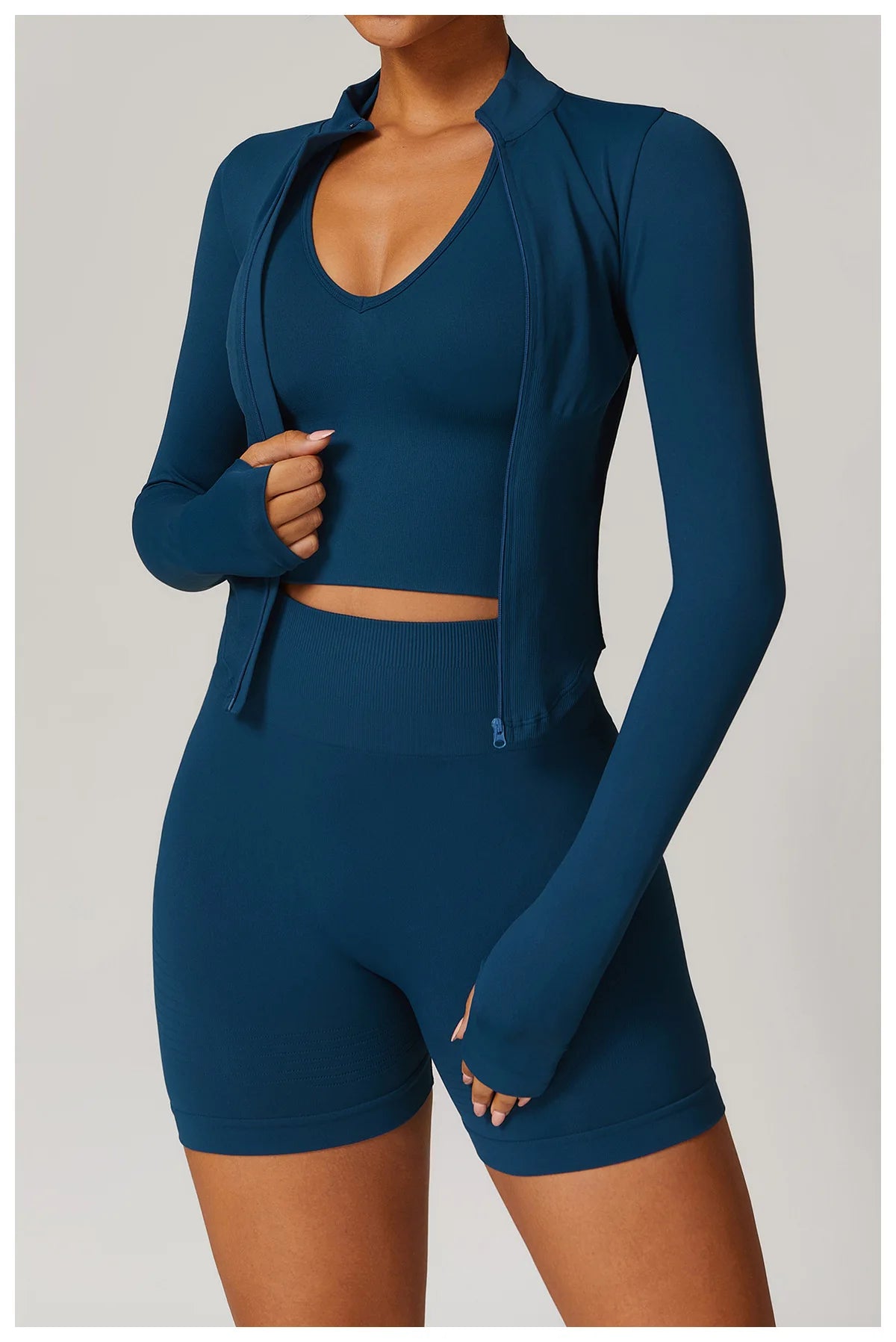 Women's Zipper Crop Sports Jacket Long Sleeve Yoga T-Shirt Solid Quick Dry Fitness Top Gym Running Workout Sportswear