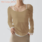 Women's Long Sleeve Sports Shirt Yoga Wear Fitness T-Shirt Quick-dry Running T-shirt Workout Top Female Gym Shirt Clothing