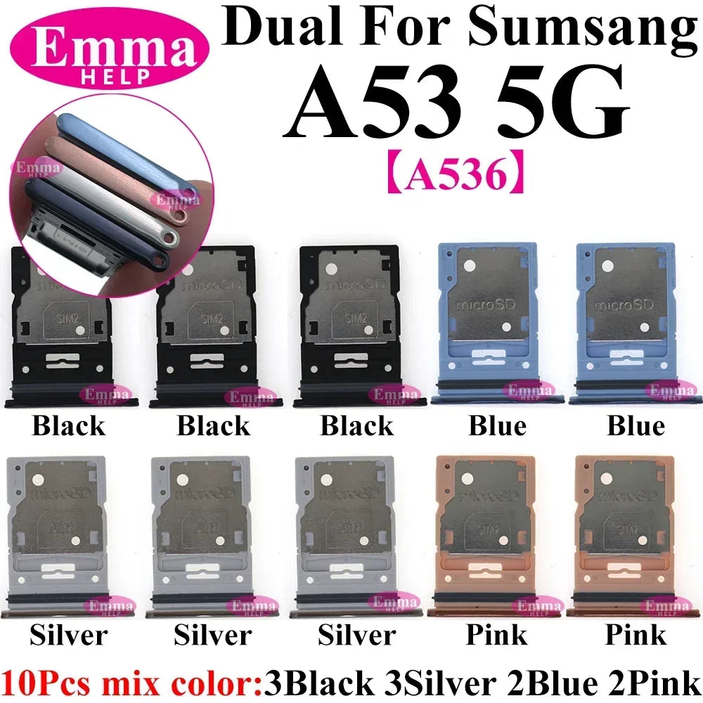 10Pcs Dual Card Phone Sim SD Card Tray For Samsung Galaxy A14 A24 A34 A54 A13 A23 A33 A53 A73 Sim Card Holder Adapter Drawer