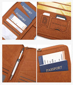 Multi-Functional RFID Blocking Passport Bag Travel Document Holder with Long Zipper Ticket Storage Wallet for Multiple Passports