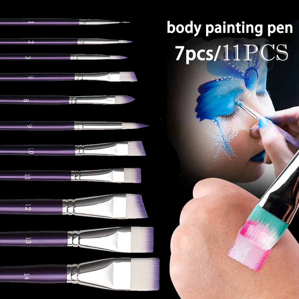 7/11pcs Professional painting brush set, wide and delicate brushes for artistic makeup and design, facial and body art brushes