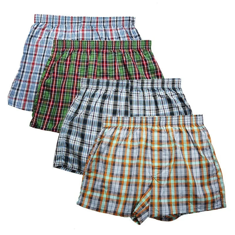 High Quality Brand 4-Pack Men's Boxer Shorts Woven Cotton 100% Classic Plaid Combed Male Underpant Loose Breathable Oversize Main image