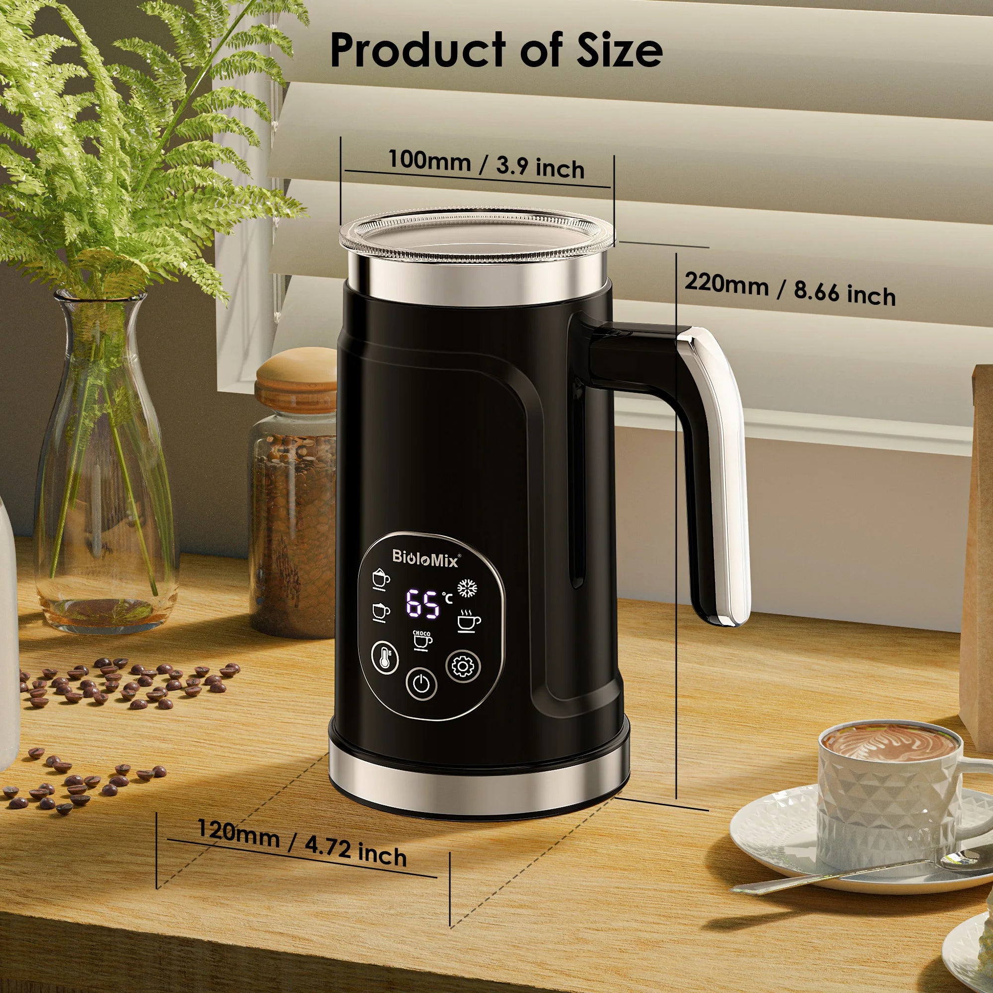 BioloMix 5-in-1 Smart Milk Frother w/LED Touch Display, Style Foam for Coffee & Lattes,Hot And Cold Foam Maker