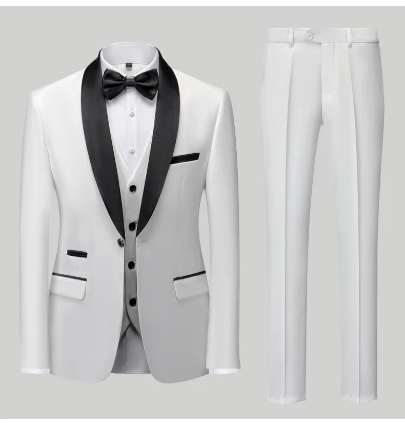Men's Casual Business Have Smoking Suit High End Brand Boutique Fashion Blazer Vest Pants Groom Wedding Dress Party Suit