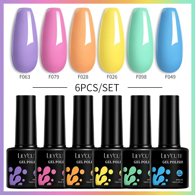 LILYCUTE 6PCS Gel Nail Polish Set Summer Neon Nail Gel Kits For DIY Nail Vernis Semi Permanent UV Lamp Gellak Nail Varnish Set