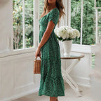 Vestidos Vintage Vintage Print Puff Sleeve summer Beach sweet dresses Casual Square collar floral maxi long dress festa