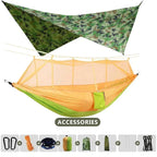 260x140cm Camping Hammock Double Size Parachute with Mosquito Net Rain Fly Tarp Lightweight for Hiking Travel