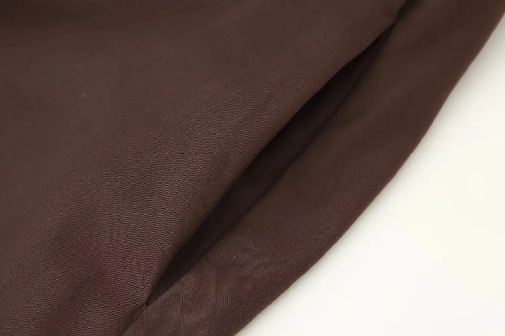 KONDALA 2026 Spring Summer Vintage Women Dress Fashion Single Breasted Sashes Draped V Neck Sleeveless Chic Brown Ladies Dresses