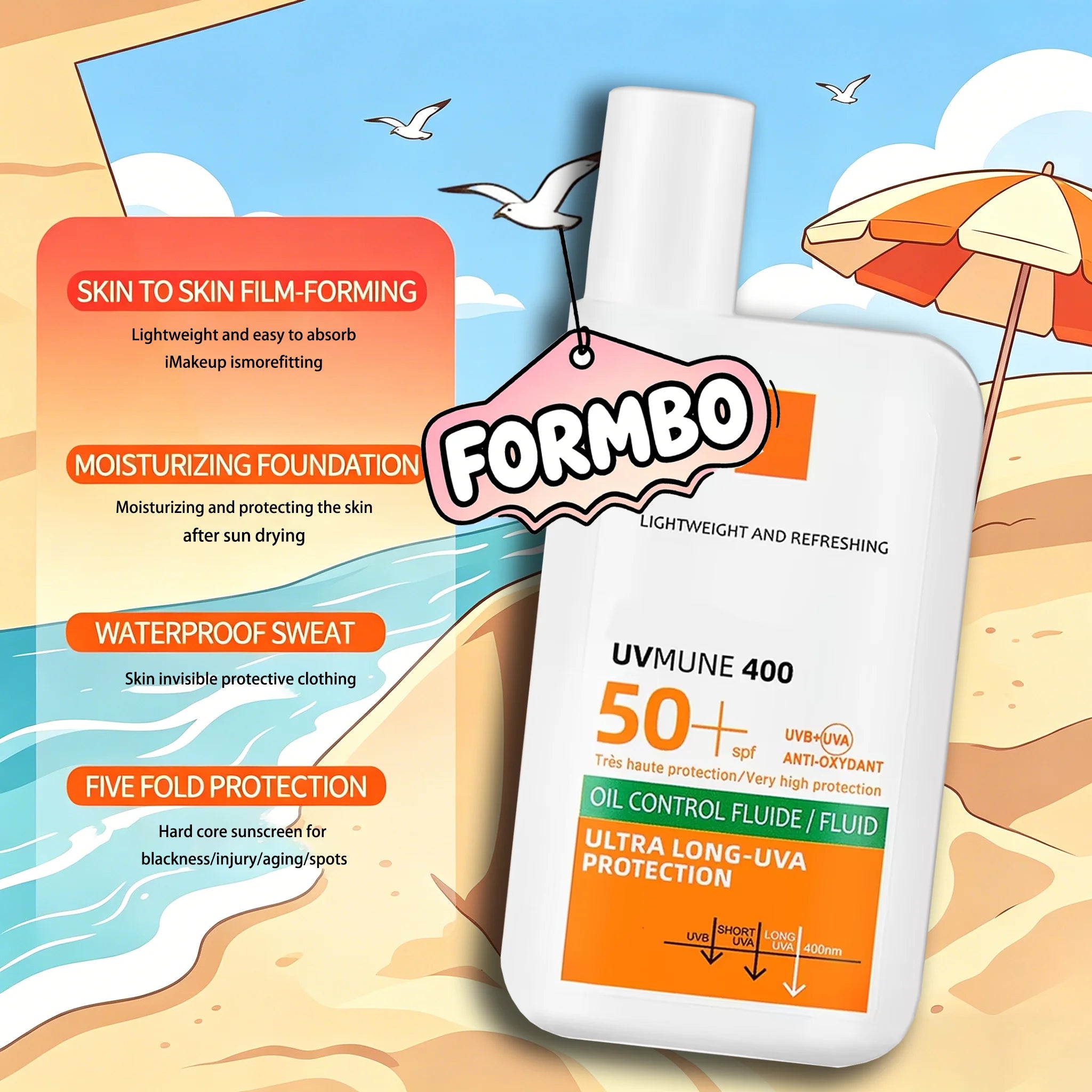 SPF50+ Sunscreen Lotion Lightweight Non-Greasy UV Protection Face Body Sunscreen Lasting Moisturizing Refreshing Sunburn Defense