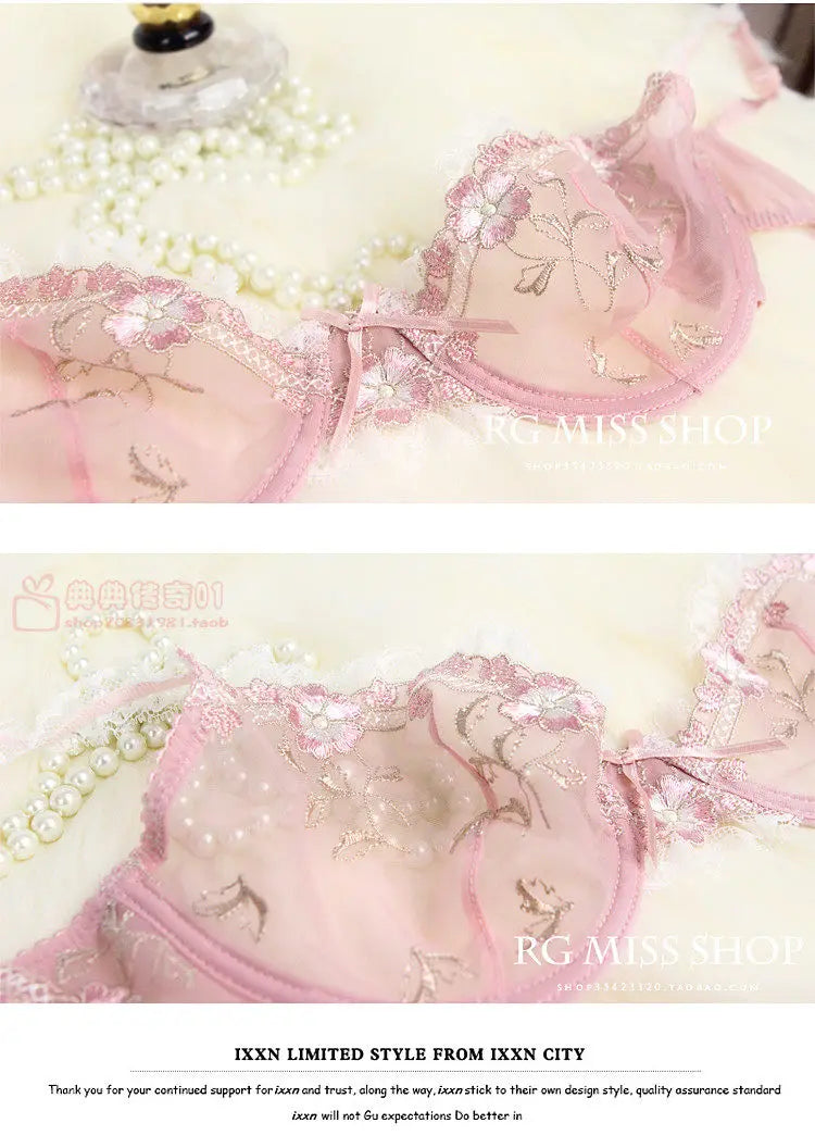 French Style Minimiser Bra Set | Big Size Unpadded Lace Half Cup, Large Cup Thin Anti-Sagging Sheer Lingerie Set BANERDANNI Bras