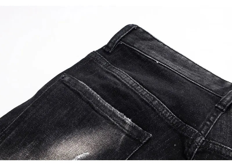 Street Fashion Men's Tight Black Grey Jeans Retro Elastic Slimming Split Style Jeans Men's Retro Designer Brand Jeans Hombre