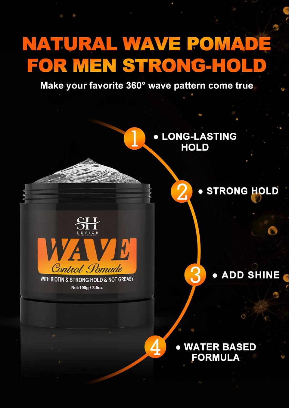 Deep Wave Control Pomade 360 Biotin Sport Strong Hold Wave Hair Gel With Brush Wavy Hair Oil Shampoo Conditioner Styling Care