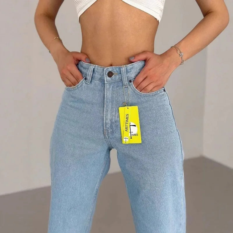 High Waist Straight Leg Jeans plus Size Fashionable Spring Autumn Long Pants Comfortable Casual Russian Cross-Border Style