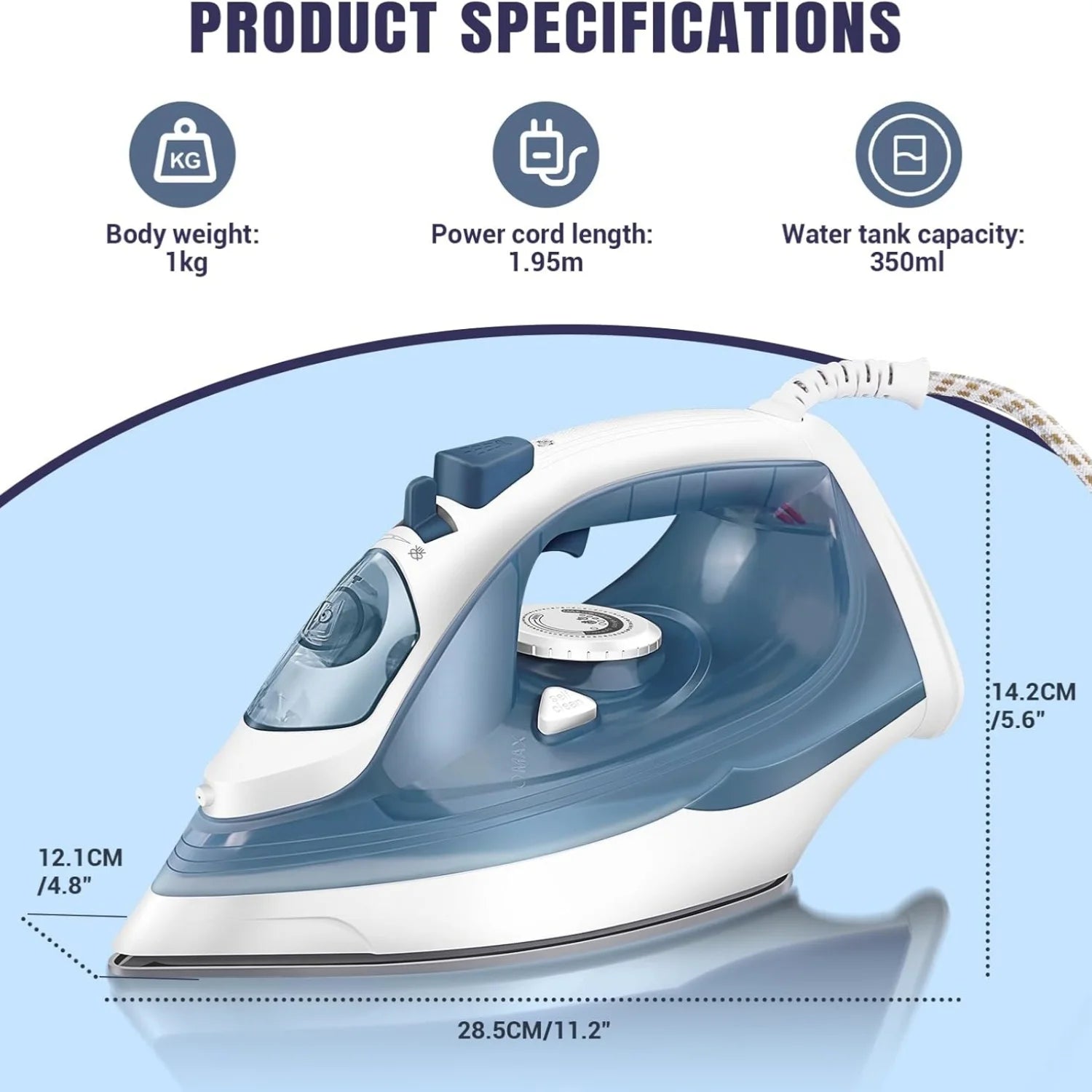 BRIEFNESS 2400W Steam Iron Handheld Iron Adjustable Thermostat Control Ironing Clothes Portable Ironing Tool