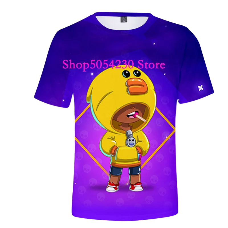Boys Summer T-shirt Tees Brawl-Stars Anime Figures Leon Cartoon Characters Kids Cosplay Costumes Crow T Shirt Christmas Gifts