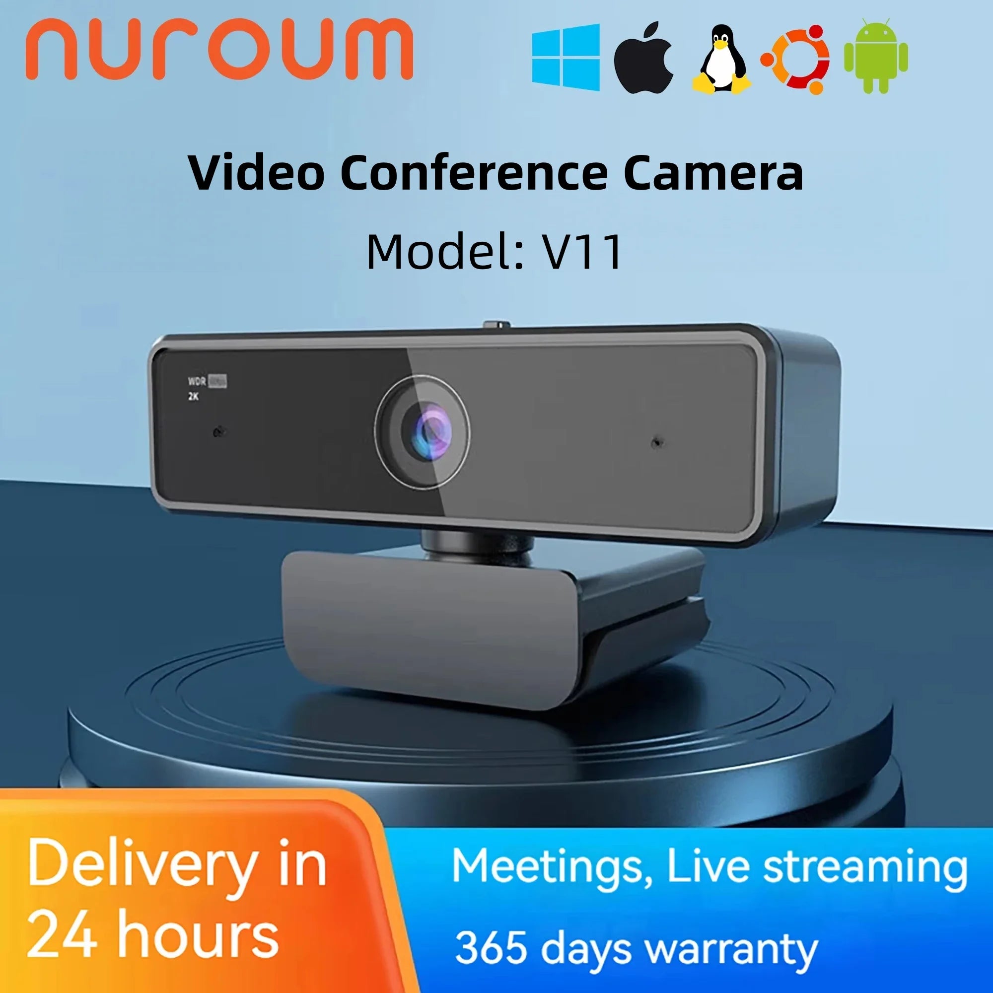 Nuroum 2K QHD Webcam 1440P 30FPS&1080P 60FPS Dual Mode, AI Noise Cancelling Mic,Streaming Camera, USB Plug & Play for PC/Mac