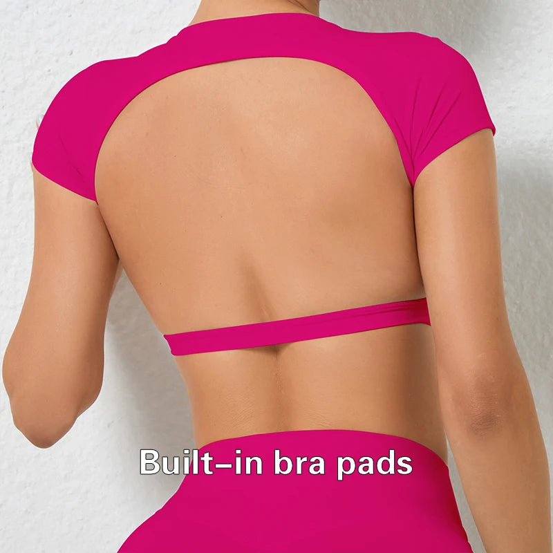 Hearuisavy Summer Customizable Sports Shirts Workout Sportswear Backless Yoga Clothing Chest Pads Sport Crop Tops Gym Top Women