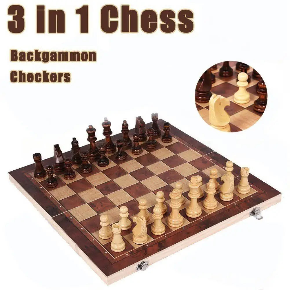 3 in 1 Wooden Chess Backgammon Checkers Travel Games Chess Set Board Draughts Entertainment Christmas Gift Secondary image