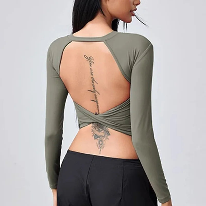 Cloud Hide Black Beauty Back Yoga Shirts Women Long Sleeve Blouse Plus Size Sports Gym Fitness Top Running T-Shirt Workout Shirt