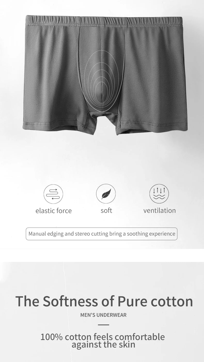 Men's Underwear 100% Cotton Boxer Briefs Summer Large Size Thin Breathable Comfort Underwear Sports Boys Boxer Briefs