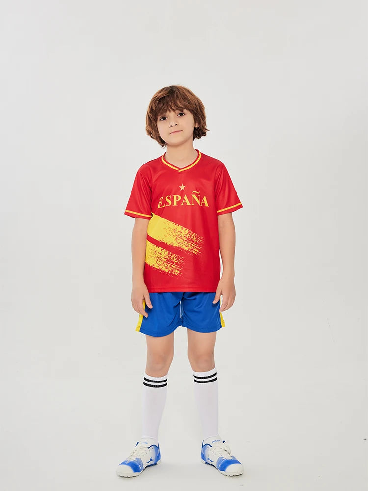 Yingruida Spain National Soccer Jersey Set for Kids Breathable Top Quality Football Uniforms Children Team Sportswear