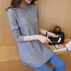 Knitted Jumper Autumn Winter Tops O-neck Long Sleeve Pullovers Casual Warm Women's Sweaters Midi Long Slim Sweater Girls