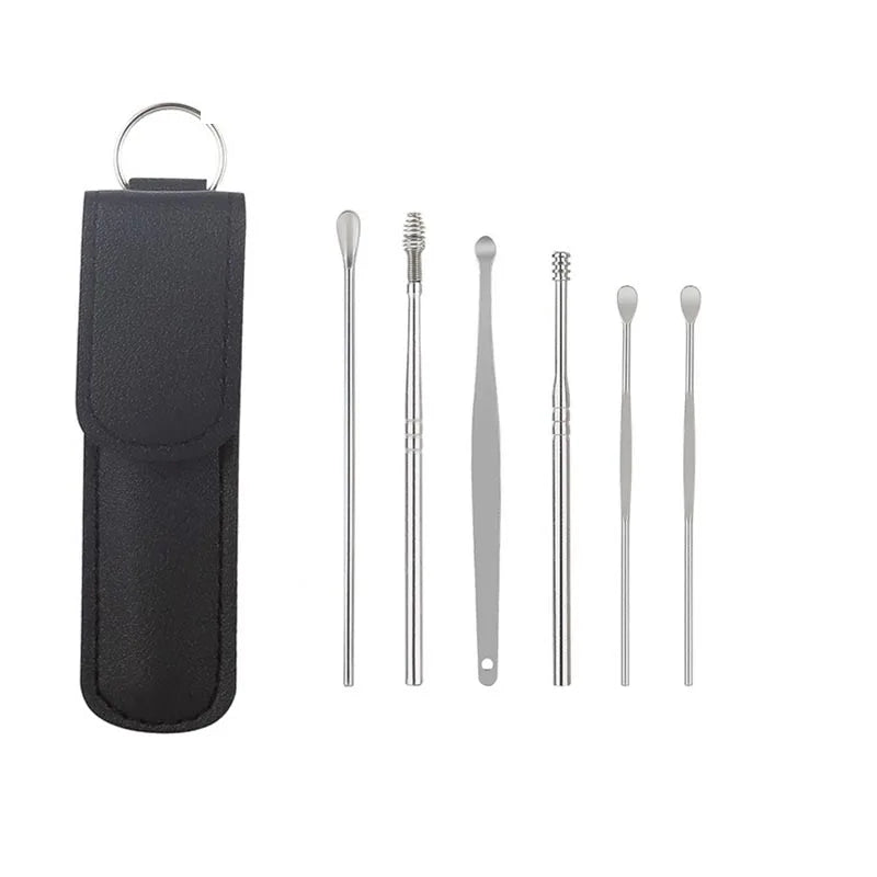 6pcs Stainless Steel Ear pick cleaning kit Clean your ear wax cleaner removal tool cleaner ear sticks Clean Tool Kit Care EBHL04