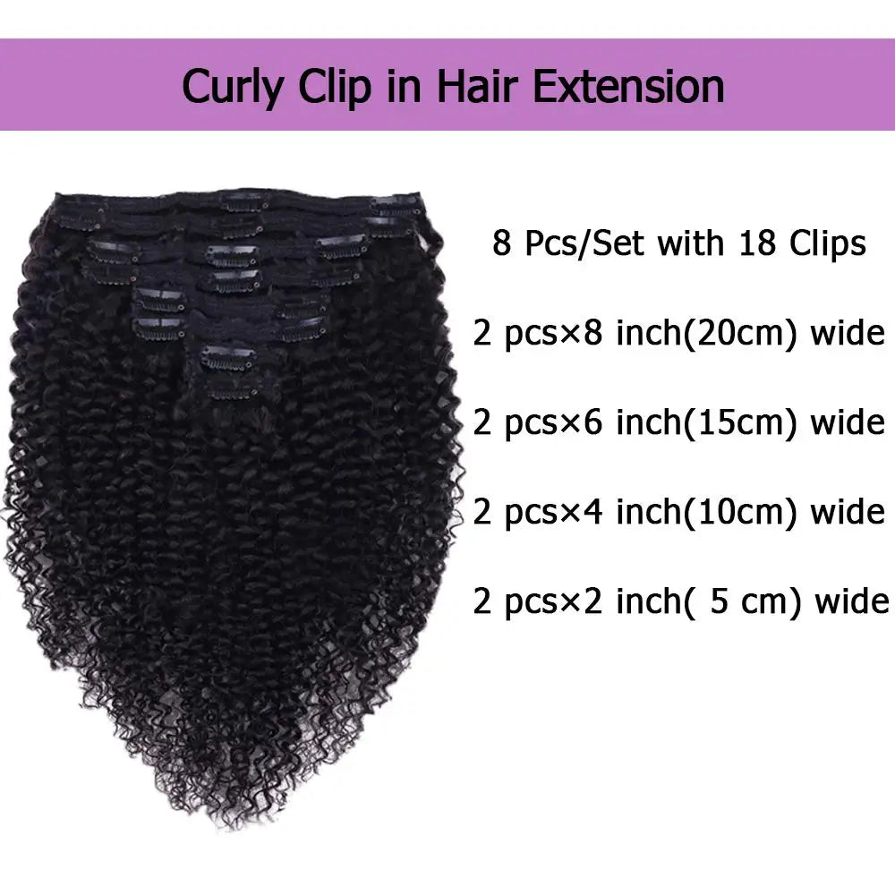 Curly Clip In Extension Human Hair Kinky Curly Clip Ins Full Head for Black Women Brazilian Remy Human Hair Natural Color 8Pcs