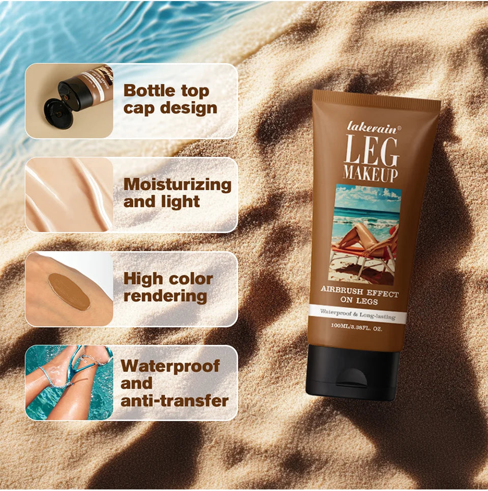 Bronze Leg & Body Makeup Foundation With Powder Puff 100ml Waterproof Long Lasting Even Skin Tone Body Tanning Cream 3 Colors