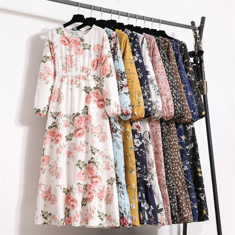 Spring Summer Women Maxi Dresses Casual Full Sleeve Floral Printed O-neck Woman Bohe Beach Party Long Dress Mujer Vestidos Main image