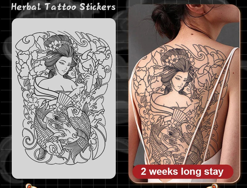 Magic Juice Ink Waterproof Tattoo Stickers Full Back Large Size Herbal Juice Temporary Tattoos Men Body Art Dragon Tiger