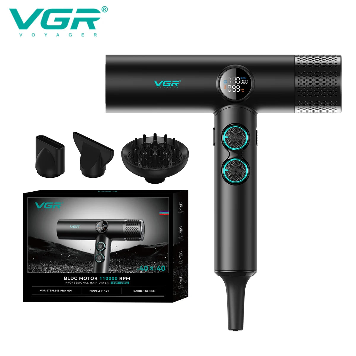 VGR Hair Dryer Professional Hair Dryer BLDC Motor Hair Styling Blow Dryer Machine 110000 RPM Negative Ion Salon Air Blower V-401