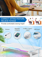RGB Light Effect Rechargeable Desktop Monitor Height Stand 3 USB 2.0 Port Universal Laptop Storage Rack With Wireless Charging