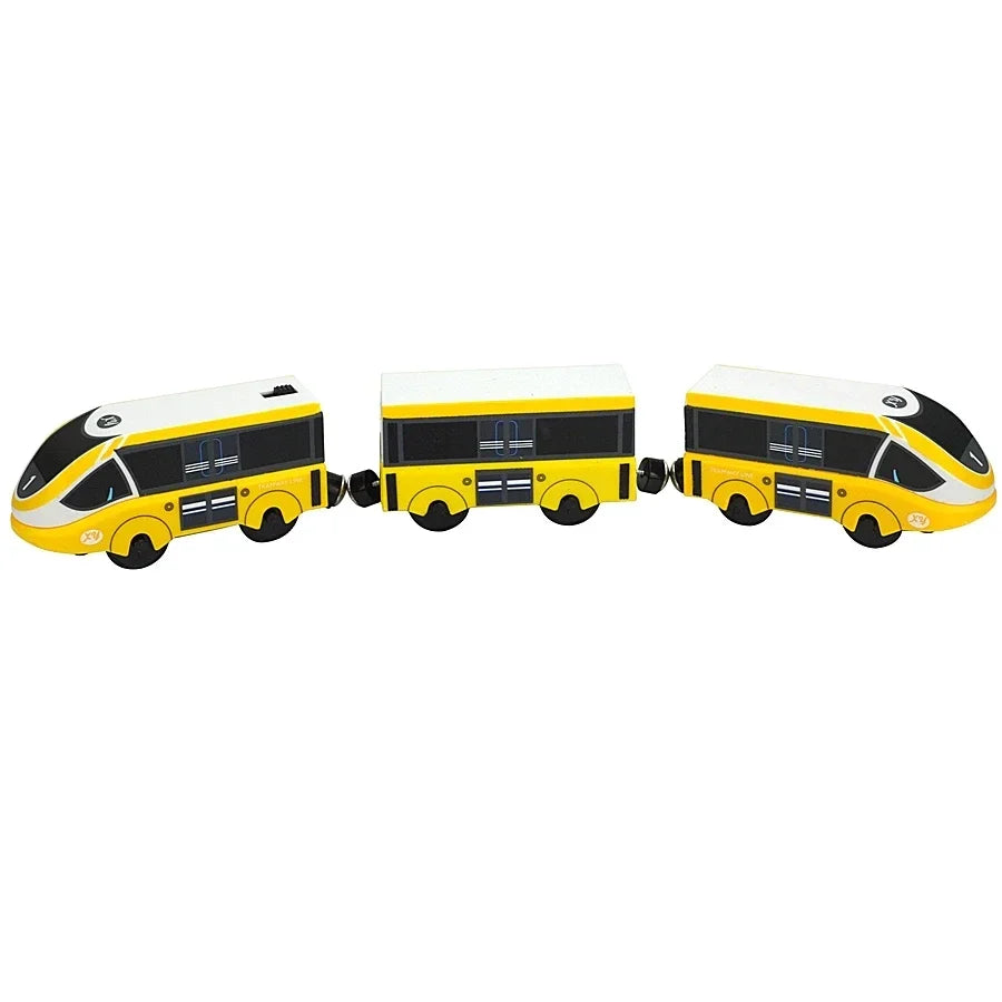 Magnetic Electric Train Car Locomotive Wooden Track Slot Diecast Railway With Two Carriages Train Wood Kid Toy Biro Leduo Track
