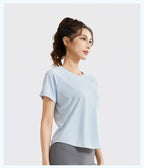 STOUREG Women's Loose Mesh Sports T Shirt Quick Dry Short Sleeve Yoga T Shirt Pilates Running Sports Fitness Short Sleeve