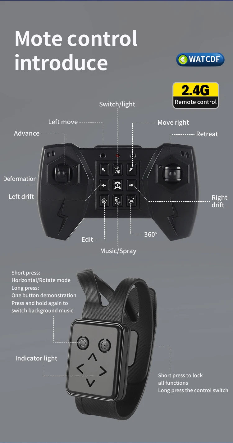 4WD RC Drift Car With Music Led Lights 2.4G Gesture Radio Remote Control Spray Stunt Car 360° Rotating Climbing Car Toys Gift