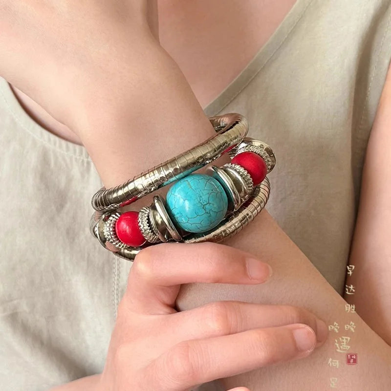 Vintage Multi - Layer Beaded Bracelets for Women Men, Fashion Jewelry Accessories, Retro bracelets femme