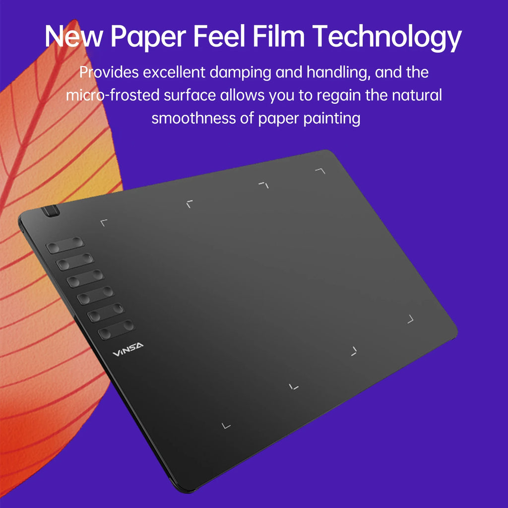VINSA T1161 Graphics Drawing Tablet Ultra-thin Art Creation Sketch with Battery-free Stylus 8 Pen Nibs 8192 Levels Pressure
