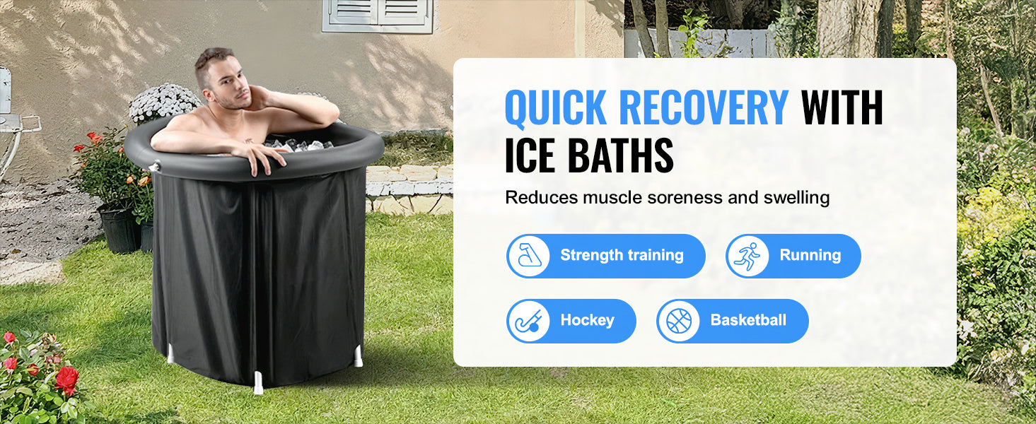 SucceBuy Ice Bath Tub Cold Water Therapy Plunge Tub for Athletes Outdoor Ice Barrel Plunge Pool Inflatable Folding Bathtub
